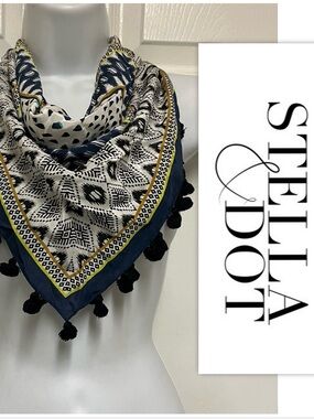 Stella & Dot Geometric Pom Pom Trim Neck Scarf